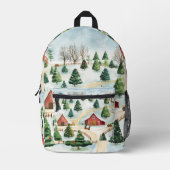 Wasserfarbe Winter Rustikale Landschaft mit Bäumen Bedruckter Rucksack (Vorderseite)