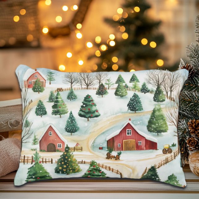 Wasserfarbe Winter Rustikale Landschaft mit Bäumen Dekokissen (Von Creator hochgeladen)