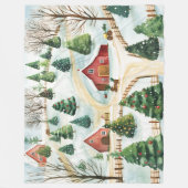 Wasserfarbe Winter Rustikale Landschaft mit Bäumen Fleecedecke (Vorderseite)