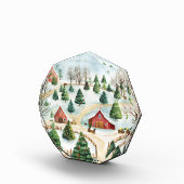 Wasserfarbe Winter Rustikale Landschaft mit Bäumen Fotoblock (Rechts)