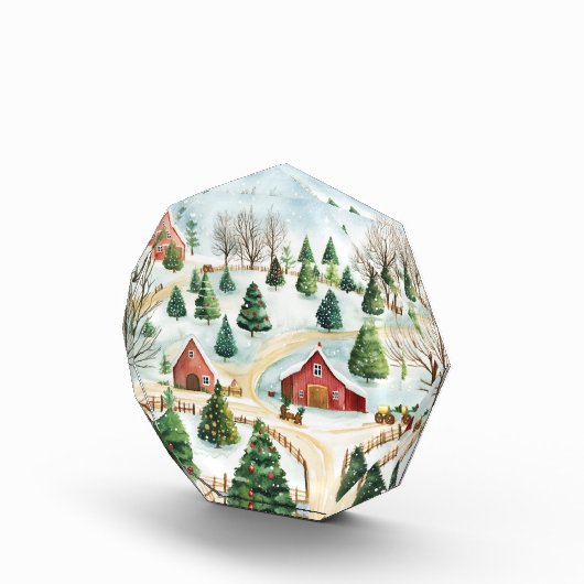 Wasserfarbe Winter Rustikale Landschaft mit Bäumen Fotoblock (Rechts)