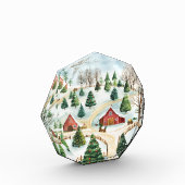 Wasserfarbe Winter Rustikale Landschaft mit Bäumen Fotoblock (Links)