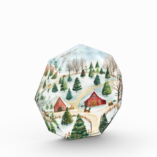 Wasserfarbe Winter Rustikale Landschaft mit Bäumen Fotoblock (Links)