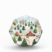 Wasserfarbe Winter Rustikale Landschaft mit Bäumen Fotoblock (Vorderseite)