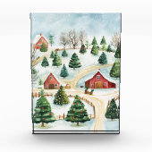 Wasserfarbe Winter Rustikale Landschaft mit Bäumen Fotoblock (Vorderseite)