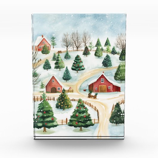 Wasserfarbe Winter Rustikale Landschaft mit Bäumen Fotoblock (Vorderseite)