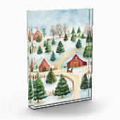 Wasserfarbe Winter Rustikale Landschaft mit Bäumen Fotoblock (Links)