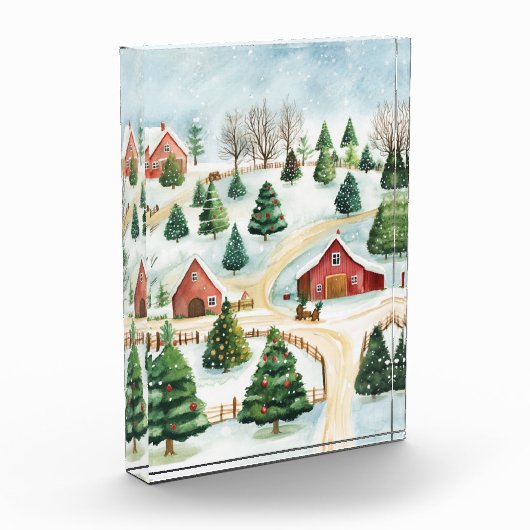 Wasserfarbe Winter Rustikale Landschaft mit Bäumen Fotoblock (Links)