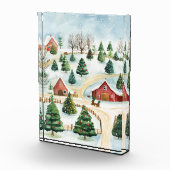 Wasserfarbe Winter Rustikale Landschaft mit Bäumen Fotoblock (Rechts)