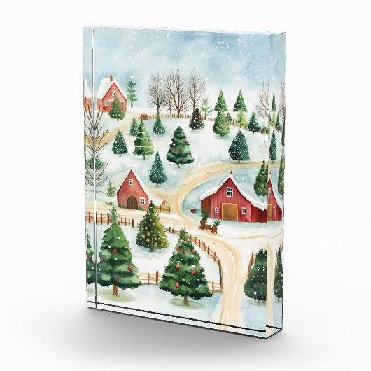 Wasserfarbe Winter Rustikale Landschaft mit Bäumen Fotoblock (Rechts)