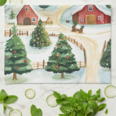 Wasserfarbe Winter Rustikale Landschaft mit Bäumen Geschirrtuch (Gefaltet)