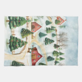 Wasserfarbe Winter Rustikale Landschaft mit Bäumen Geschirrtuch (Horizontal)