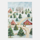 Wasserfarbe Winter Rustikale Landschaft mit Bäumen Geschirrtuch (Vertikal)