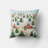 Wasserfarbe Winter Rustikale Landschaft mit Bäumen Kissen (Rückseite)