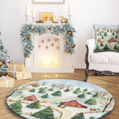 Wasserfarbe Winter Rustikale Landschaft mit Bäumen Kissen