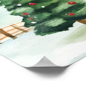 Wasserfarbe Winter Rustikale Landschaft mit Bäumen Poster (Ecke)