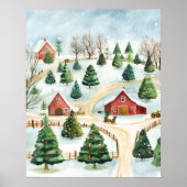 Wasserfarbe Winter Rustikale Landschaft mit Bäumen Poster (Vorne)