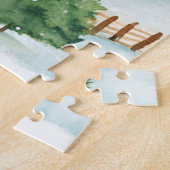 Wasserfarbe Winter Rustikale Landschaft mit Bäumen Puzzle (Seite)
