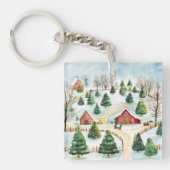 Wasserfarbe Winter Rustikale Landschaft mit Bäumen Schlüsselanhänger (Vorderseite)
