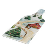 Wasserfarbe Winter Rustikale Landschaft mit Bäumen Schneidebrett (Ecke)