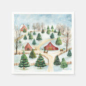 Wasserfarbe Winter Rustikale Landschaft mit Bäumen Serviette (Vorderseite)