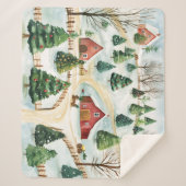 Wasserfarbe Winter Rustikale Landschaft mit Bäumen Sherpadecke (Vorderseite)