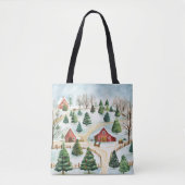 Wasserfarbe Winter Rustikale Landschaft mit Bäumen Tasche (Vorderseite)
