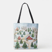 Wasserfarbe Winter Rustikale Landschaft mit Bäumen Tasche (Rückseite)