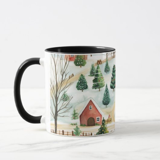 Wasserfarbe Winter Rustikale Landschaft mit Bäumen Tasse (Links)