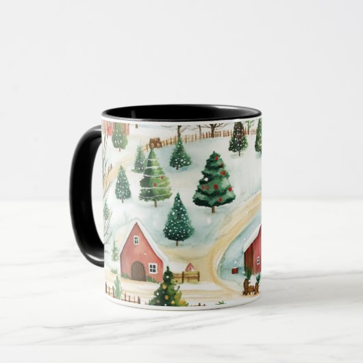 Wasserfarbe Winter Rustikale Landschaft mit Bäumen Tasse (Vorderseite Links)