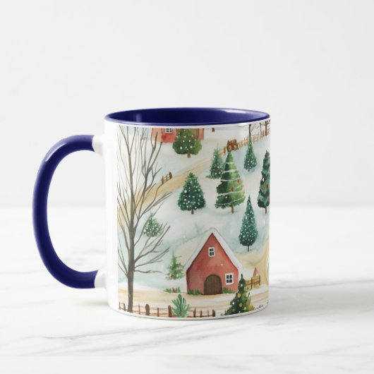 Wasserfarbe Winter Rustikale Landschaft mit Bäumen Tasse (Links)