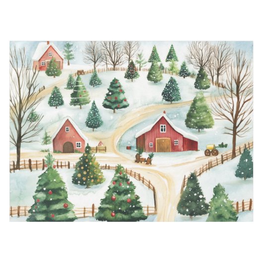 Wasserfarbe Winter Rustikale Landschaft mit Bäumen Tischdecke (Vorderseite (Horizontal))