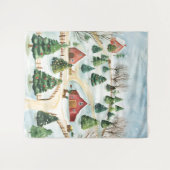 Wasserfarbe Winter Rustikale Landschaft mit Bäumen Wandteppich (Vorderseite (Horizontal))