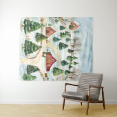 Wasserfarbe Winter Rustikale Landschaft mit Bäumen Wandteppich (Beispiel (Horizontal))