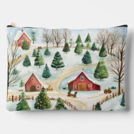 Wasserfarbe Winter Rustikale Landschaft mit Bäumen Zubehörtasche