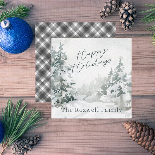 Wasserfarbe Winter Schneegebiet Personalisiert Mitteilungskarte