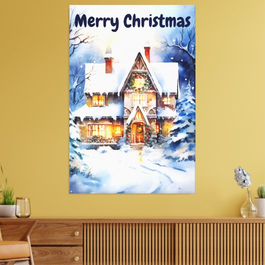 Wasserfarbe Winter Schneelandschaft Weihnachtshaus Leinwanddruck (Insitu (Wohnzimmer))