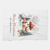 Wasserfarbe Winter Wald Frohe Weihnachtsfamilie Geschirrtuch (Horizontal)