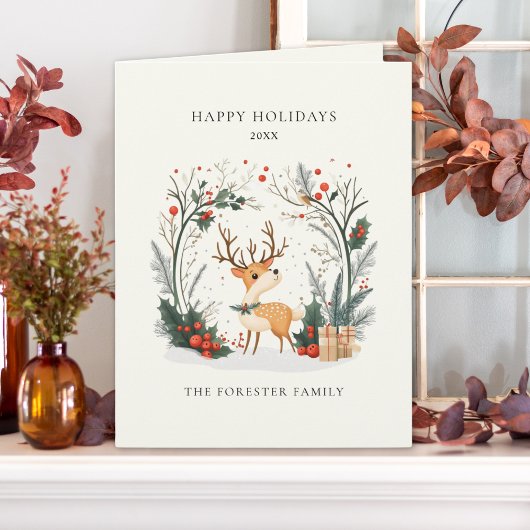 Wasserfarbe Winter Wald Happy Urlaub Gruß Karte