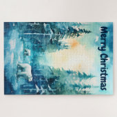 Wasserfarbe Winterlandschaft Nordpol Weihnachten Puzzle (Horizontal)