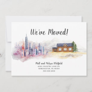 Wasserfarbe Wir haben Stadt in Land umgezogen Ankündigung