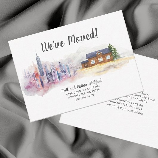 Wasserfarbe Wir haben Stadt in Land umgezogen Mitteilungskarte