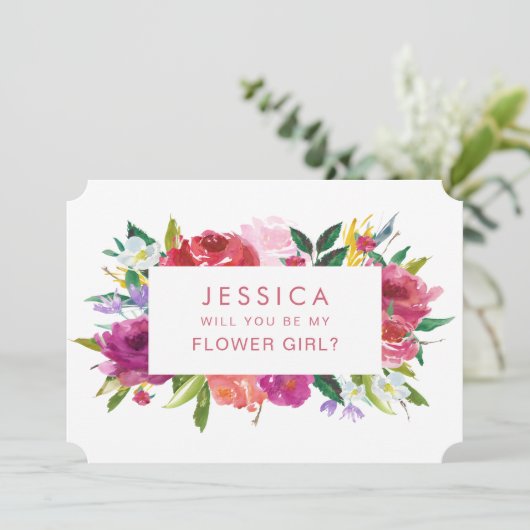 Wasserfarbe wird mein Blumenmädchen sein Einladung (Stehend Vorderseite)