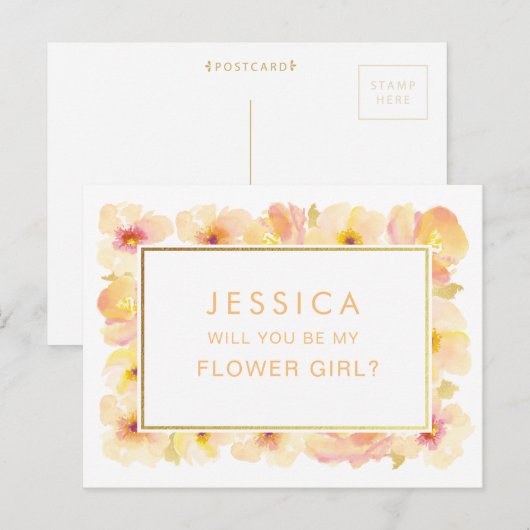 Wasserfarbe wird mein Blumenmädchen sein Postkarte (Vorne/Hinten)