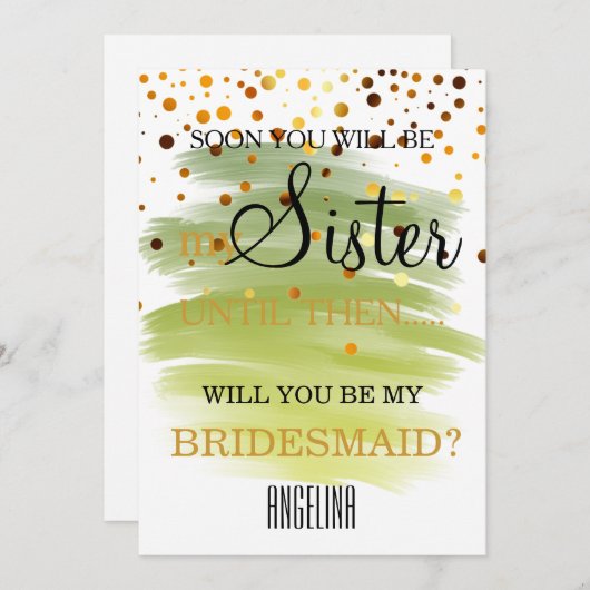 Wasserfarbe wirst du meine Brautjungfrau sein? Einladung (Vorne/Hinten)