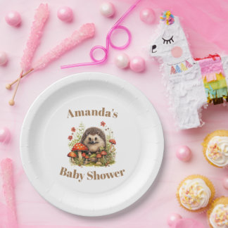 Wasserfarbe Woodland Igel Pilze Babydusche Pappteller