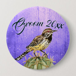 Wasserfarbe Wren auf Kakteen Wedding Button