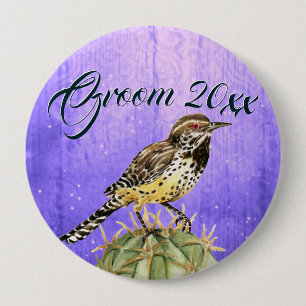 Wasserfarbe Wren auf Kakteen Wedding Button
