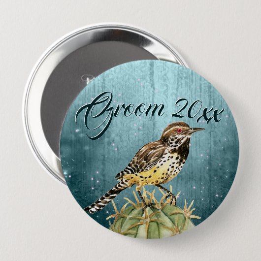 Wasserfarbe Wren auf Kakteen Wedding Button (Vorne & Hinten)