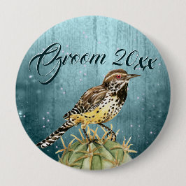 Wasserfarbe Wren auf Kakteen Wedding Button